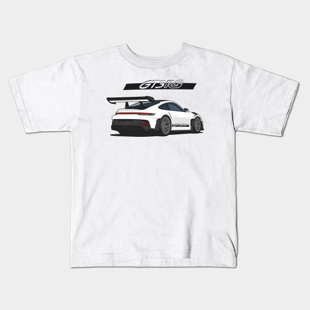 Rear car 911 gt3 rs white black Kids T-Shirt by creative.z